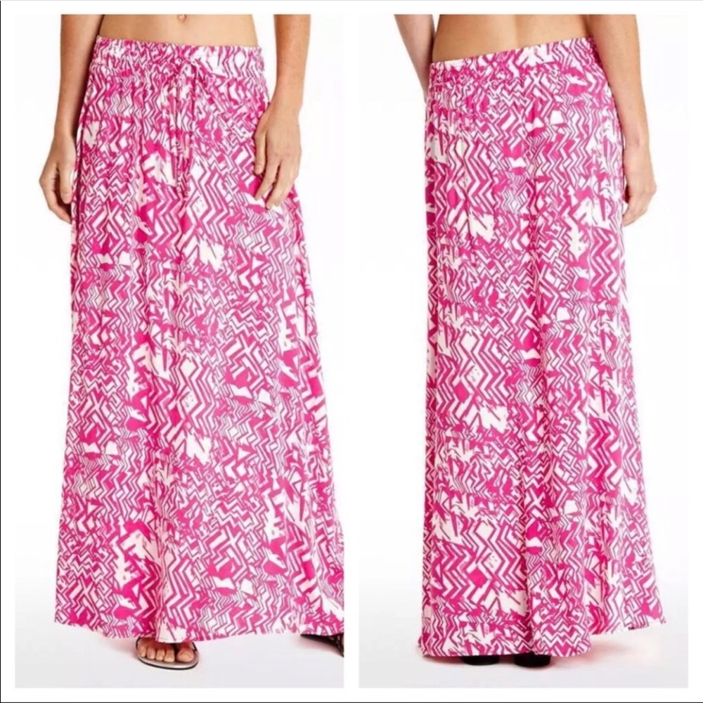 New Guess Pink White Elastic Stretch Long Boho Maxi Skirt S